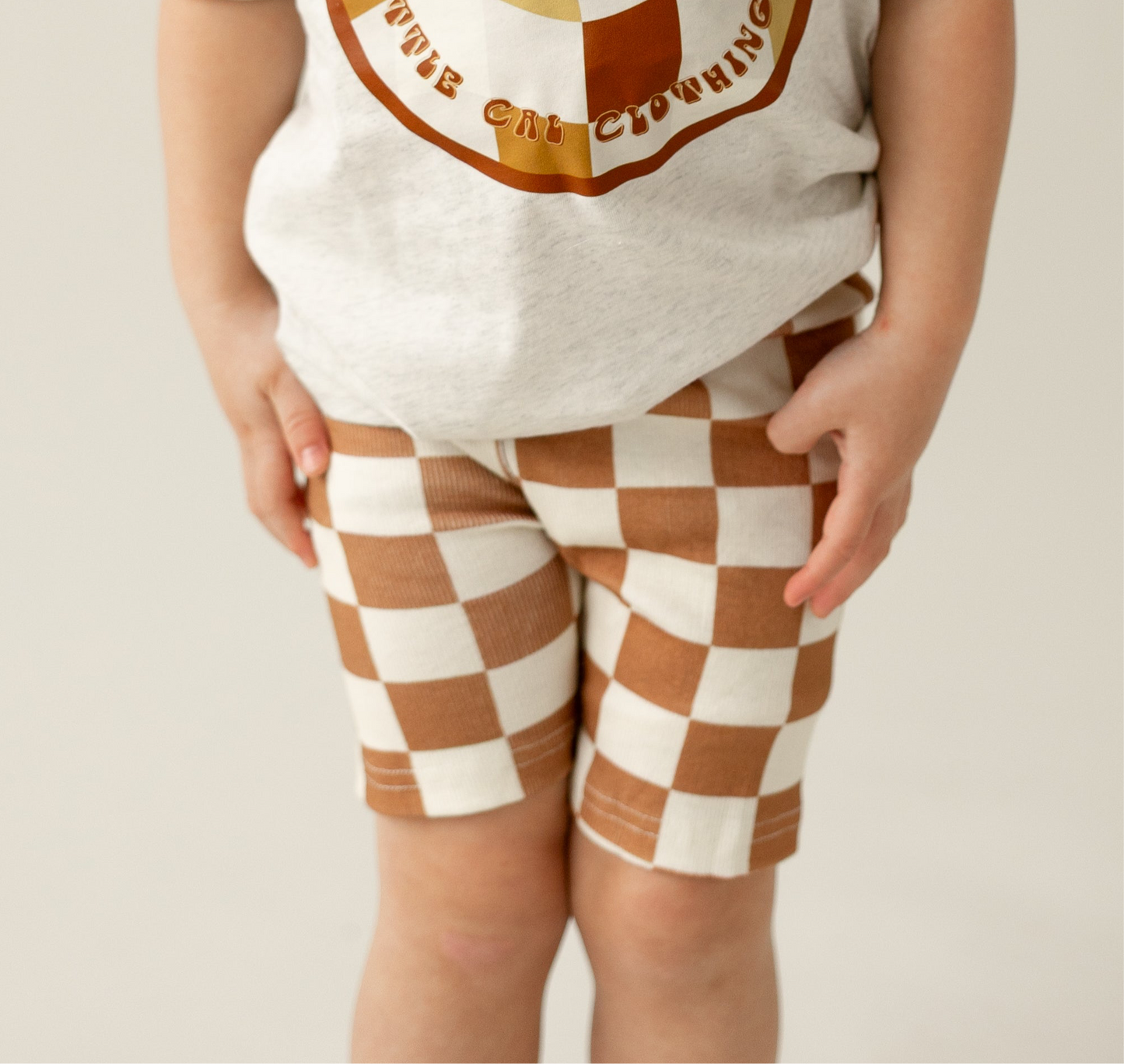 Rust Checkered Ribbed Biker Shorts