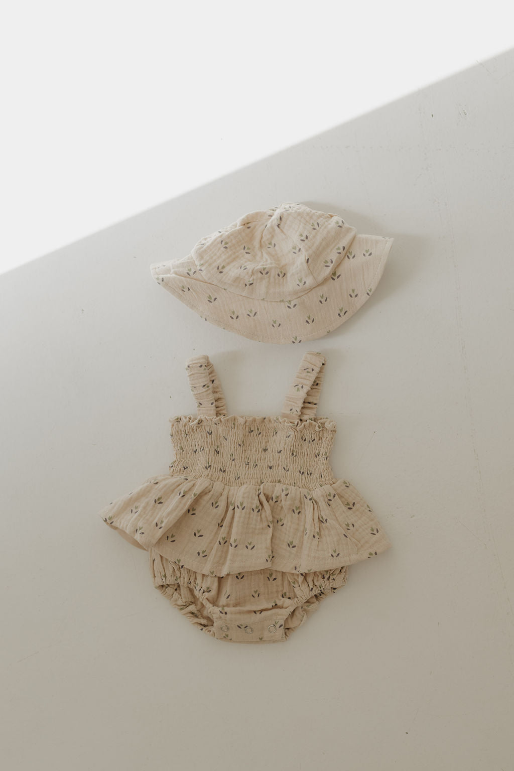 Sleeveless Muslin Romper & Hat | Flora