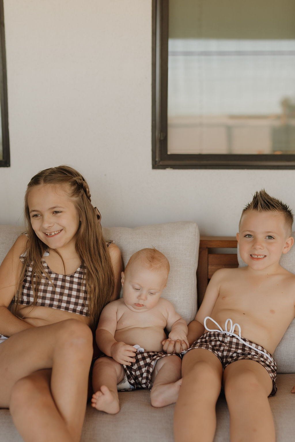 Girls Two Piece Swimsuit | Chocolate Gingham