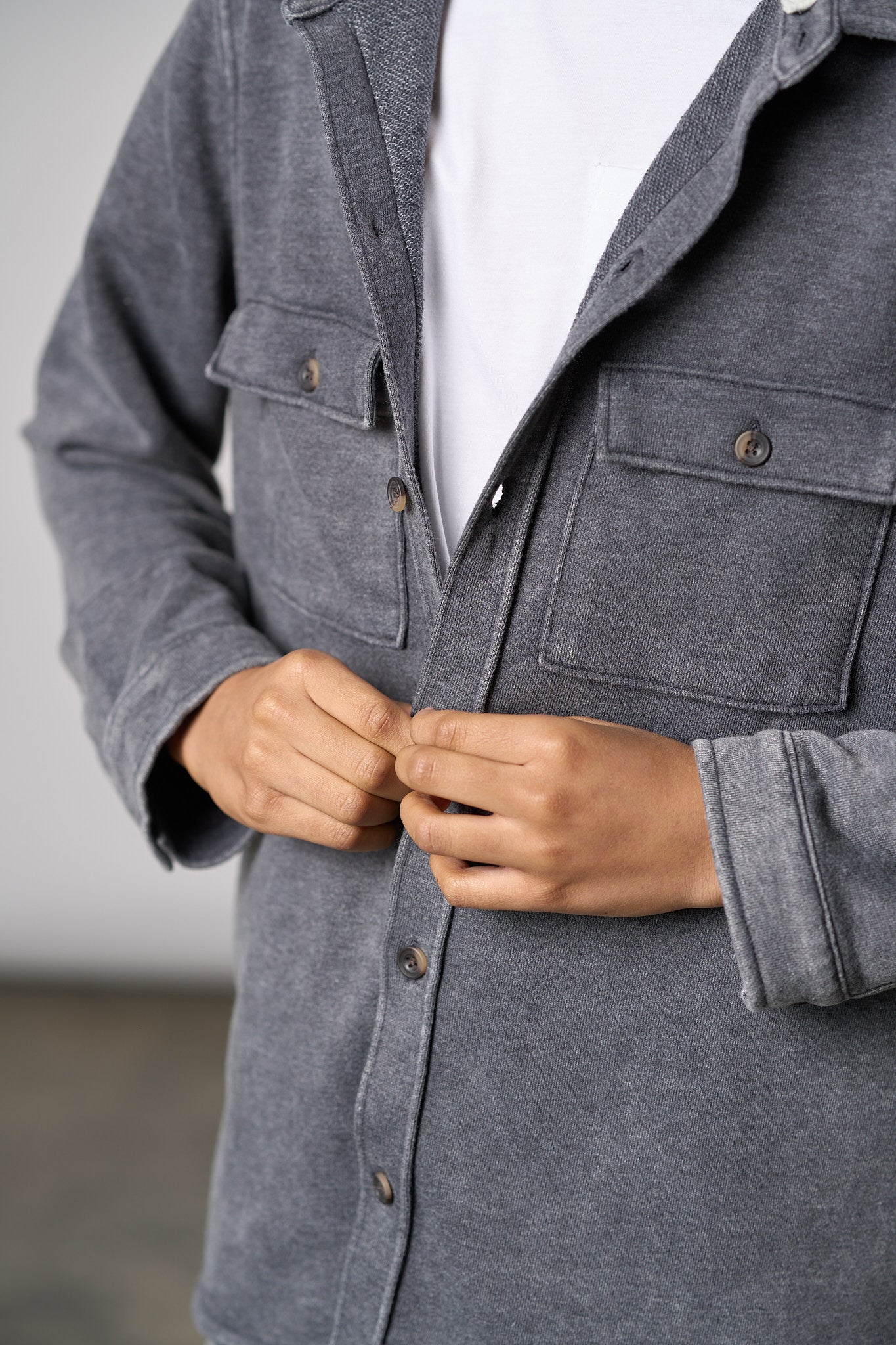 Lightweight Hooded Shacket - Charcoal Wash