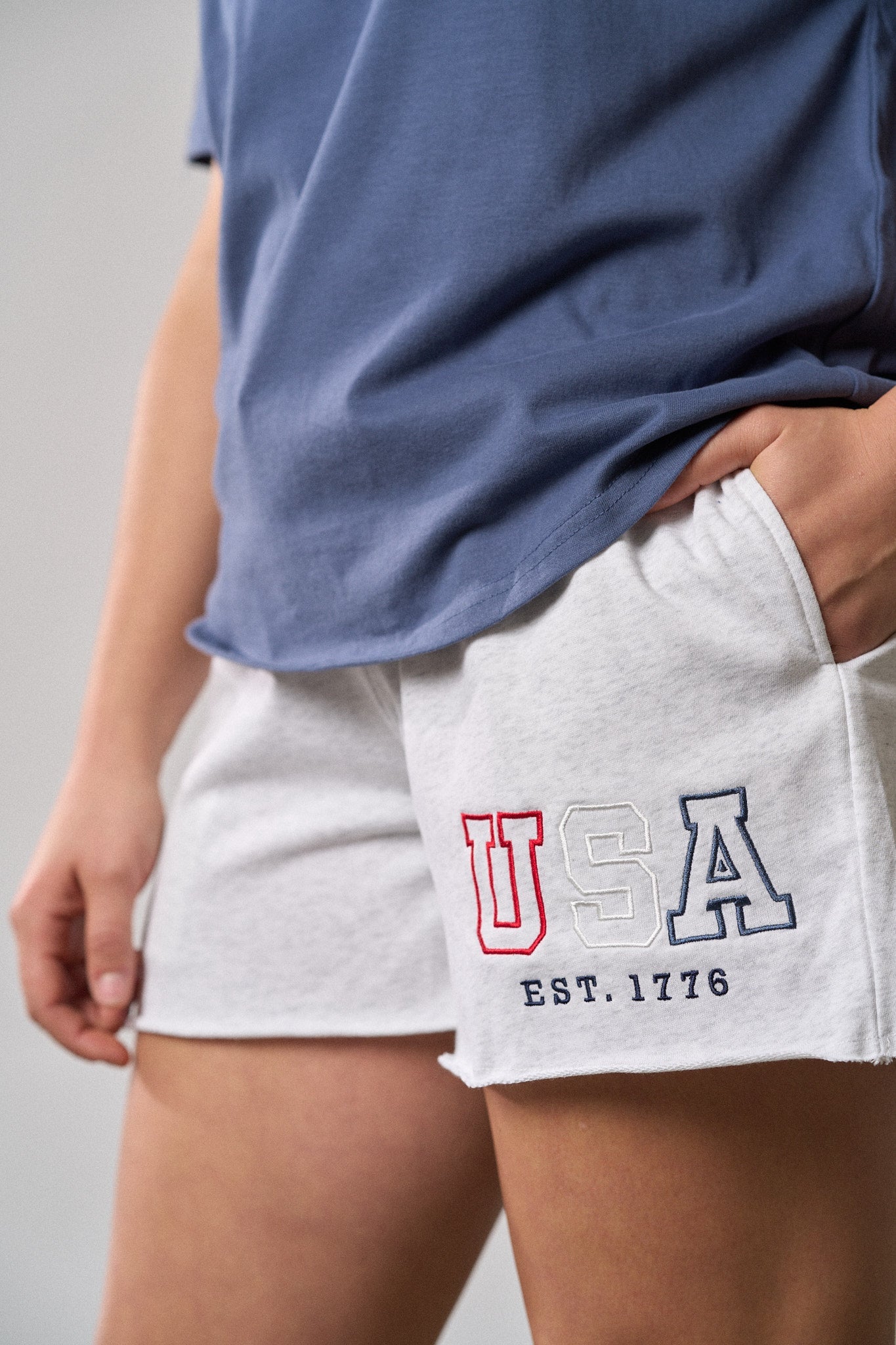 Adult USA Raw Edge Sweatshort - Heather Grey
