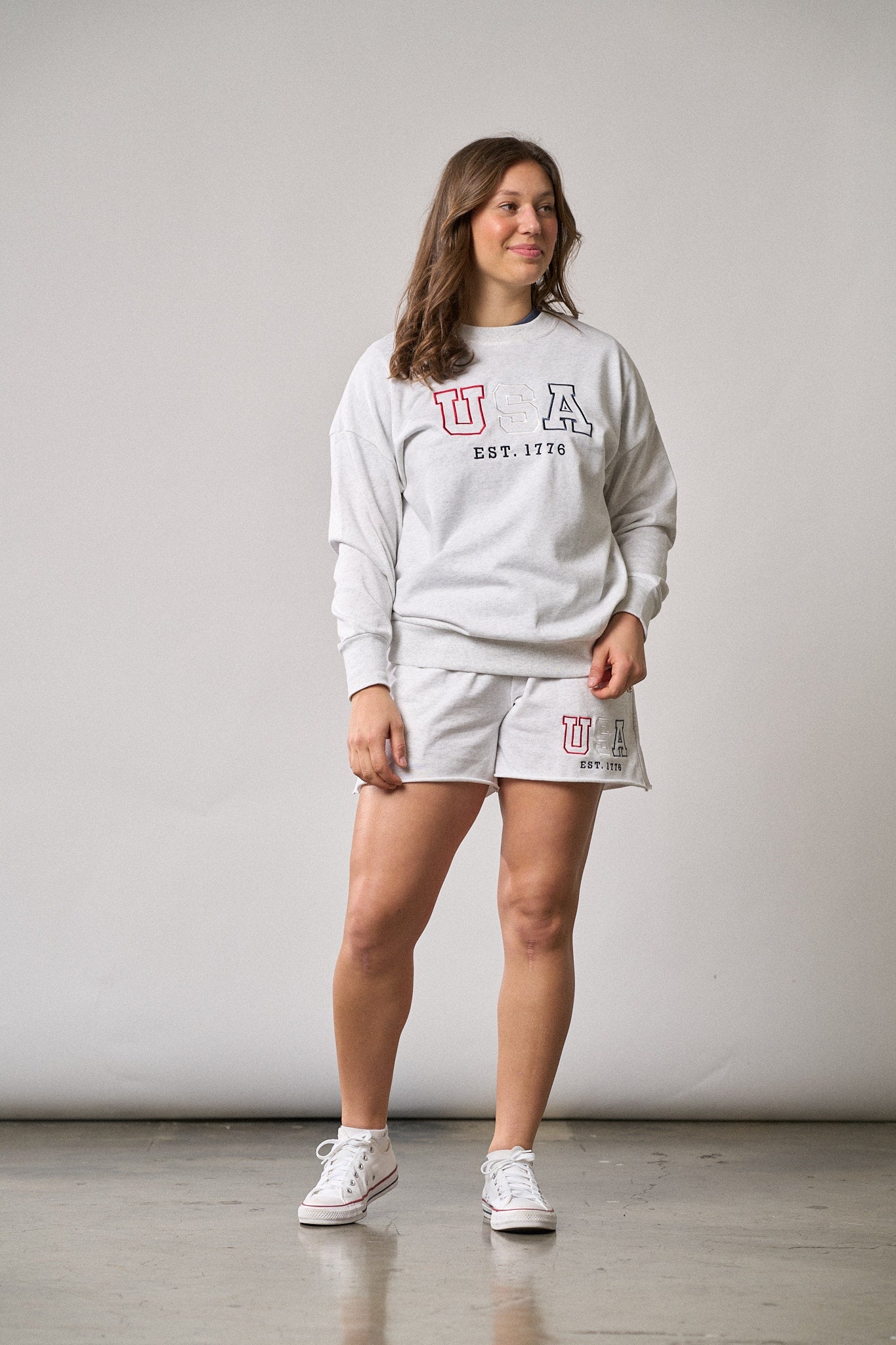Adult USA Raw Edge Sweatshort - Heather Grey