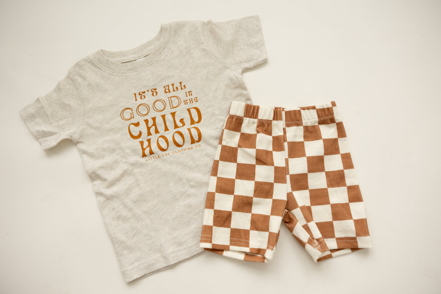Rust Checkered Ribbed Biker Shorts