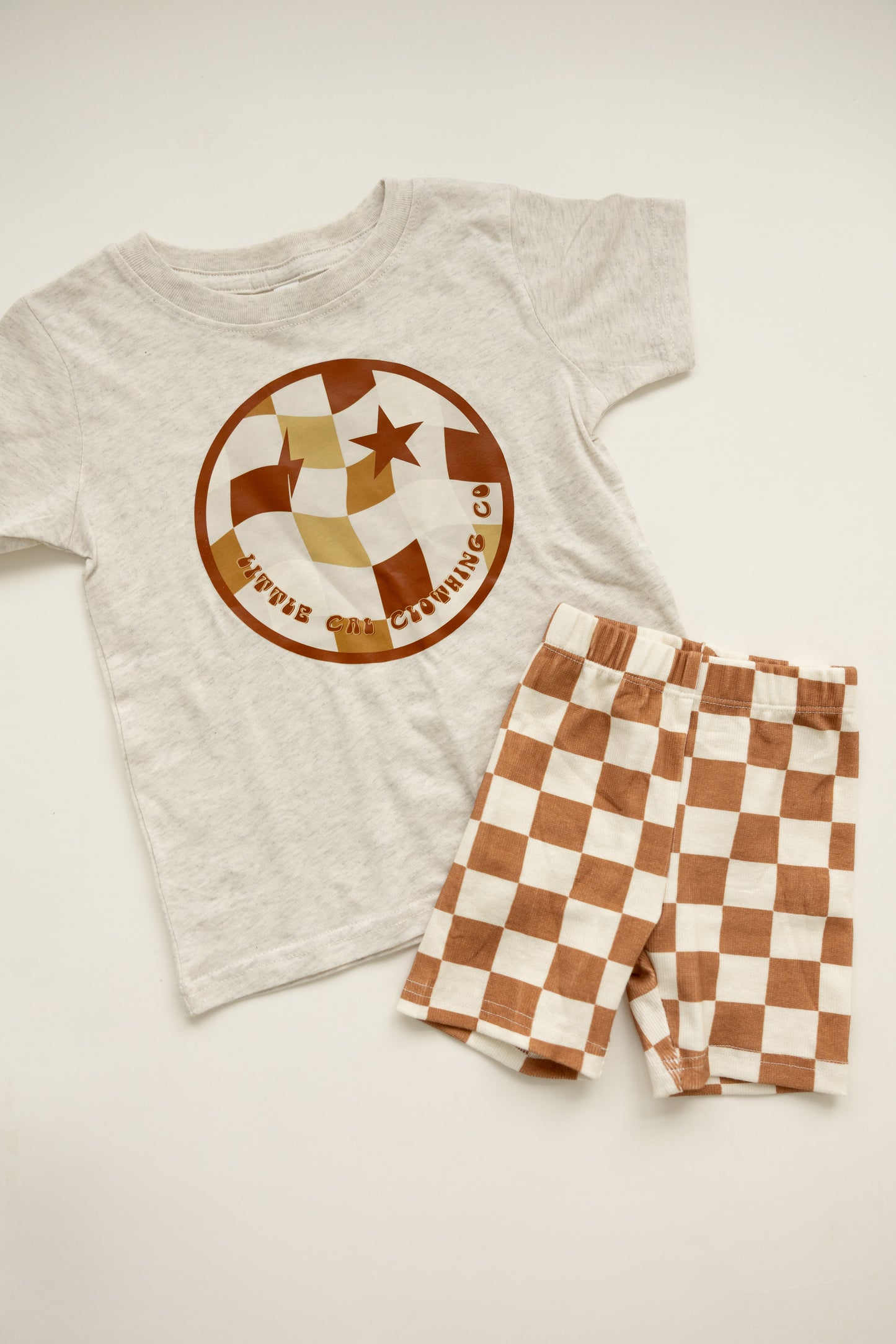 Rust Checkered Ribbed Biker Shorts
