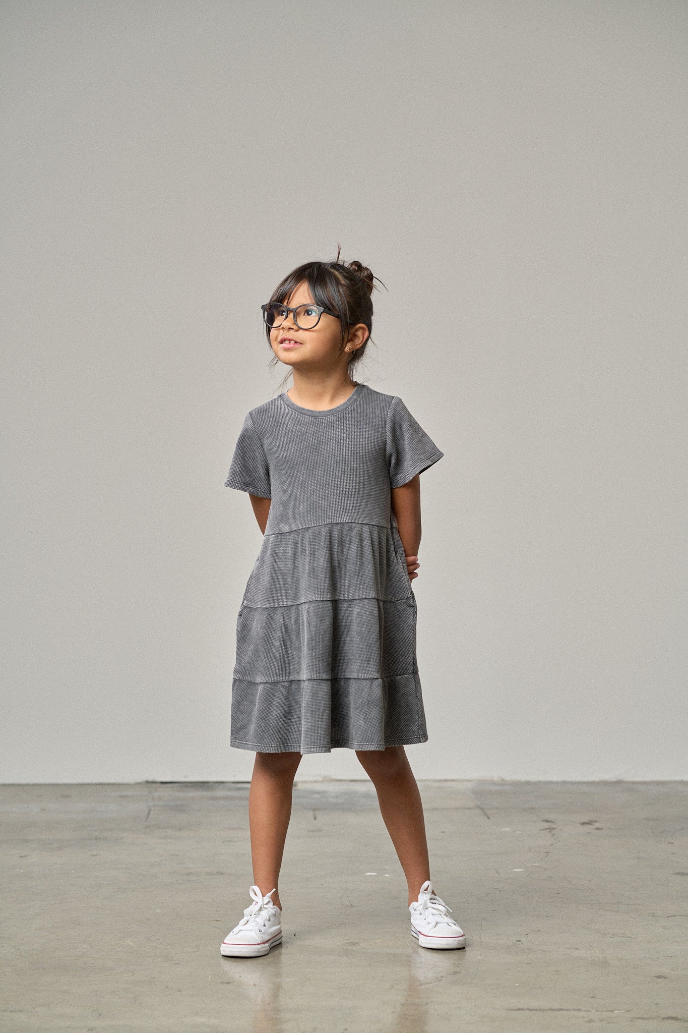 Acid Wash Waffle Dress - Black