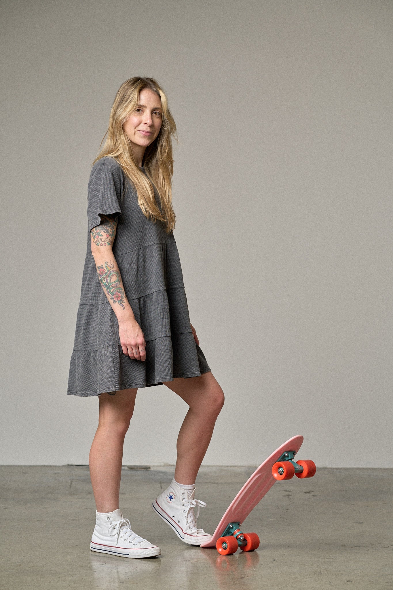 Womens Acid Wash Waffle Dress - Black