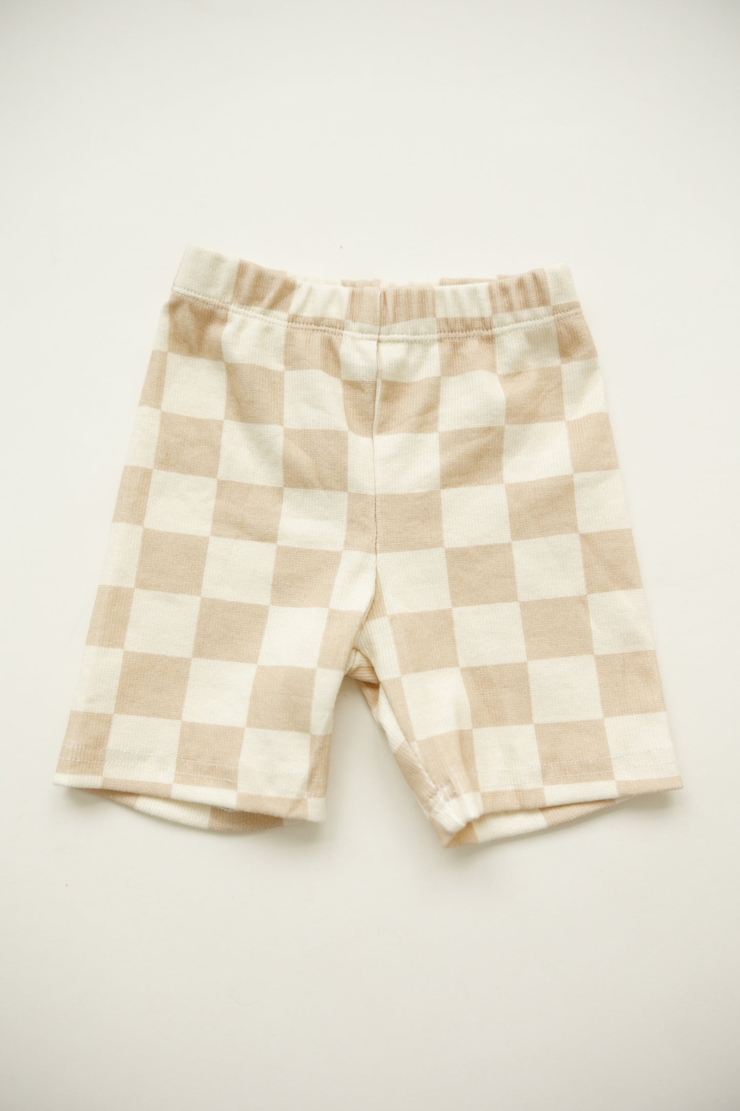 Cream Checkered Ribbed Biker Shorts
