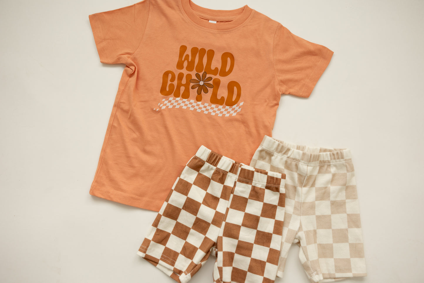 Cream Checkered Ribbed Biker Shorts