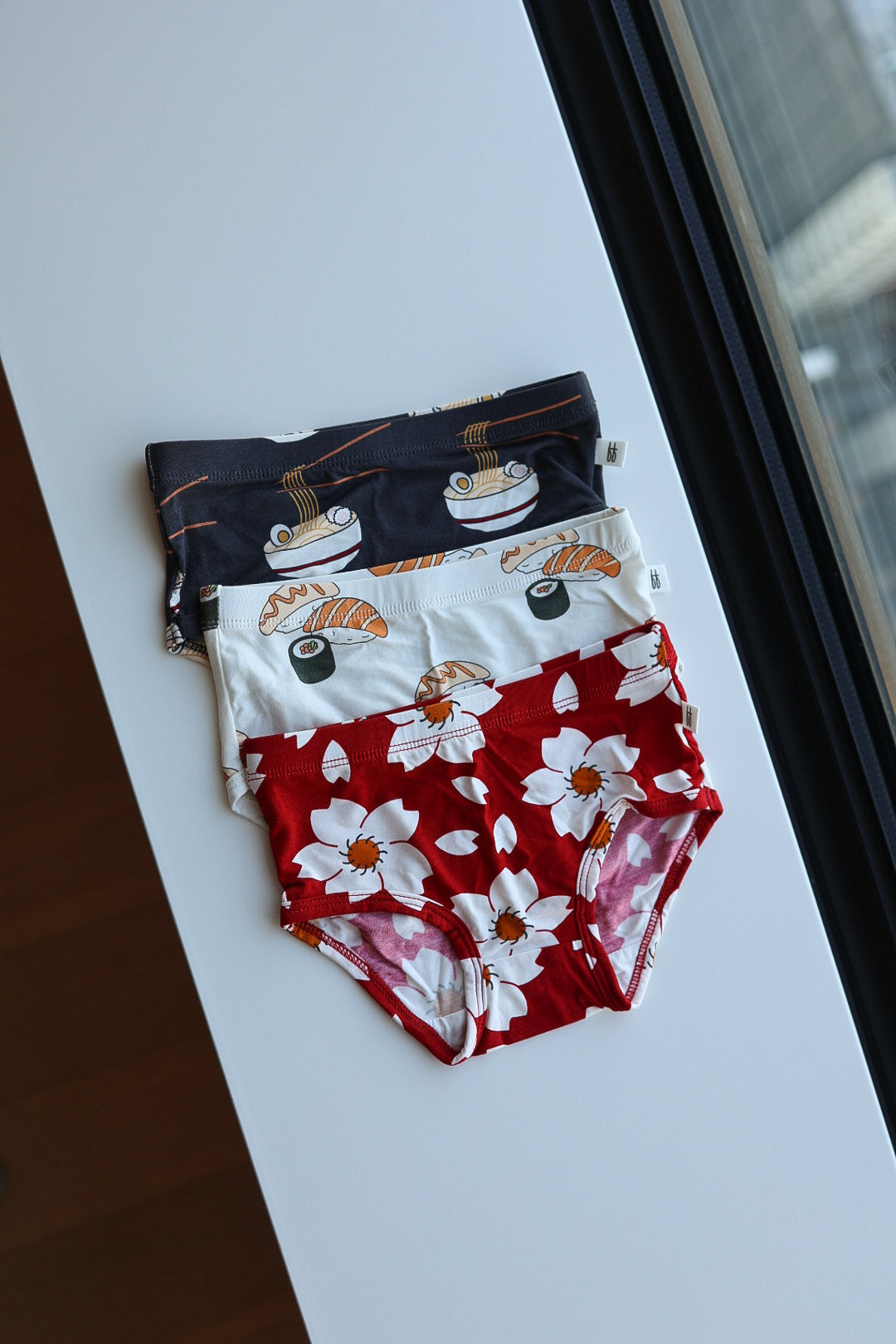 Girl's Bamboo Briefs (3 Pack) | Cherry Blossoms, Ramen & Sushi