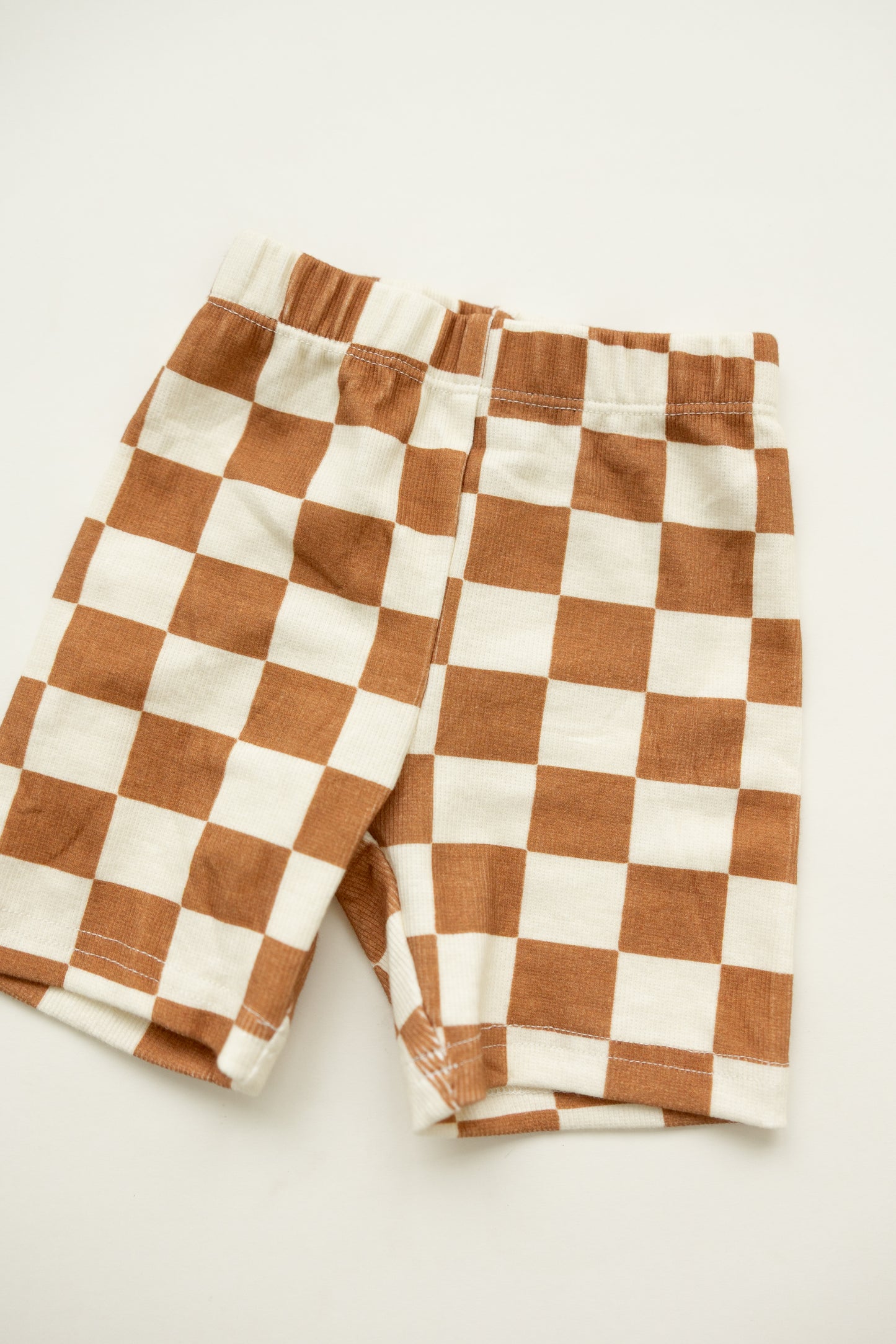 Rust Checkered Ribbed Biker Shorts
