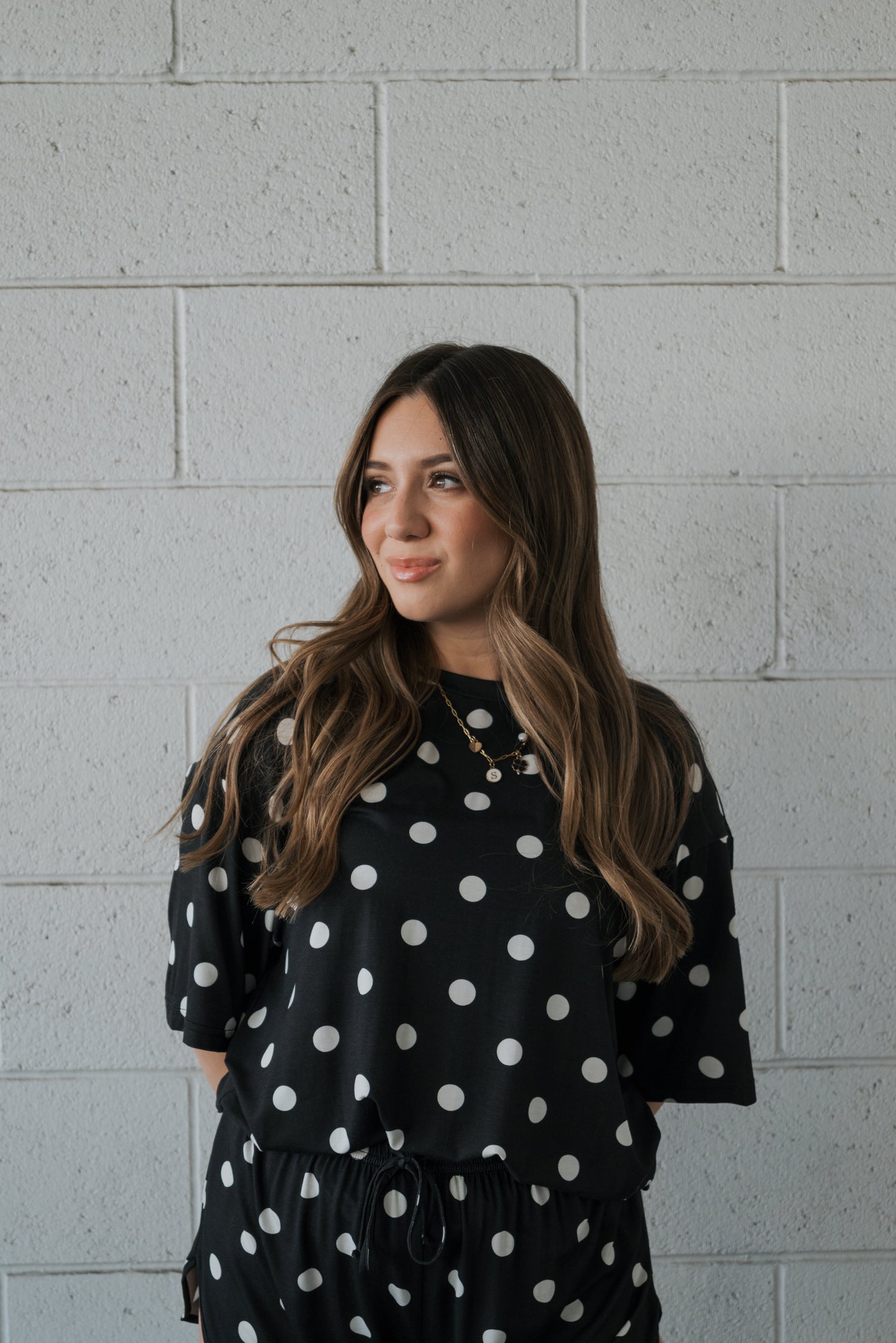 Women's Bamboo Short Set | B&W Polka Dot