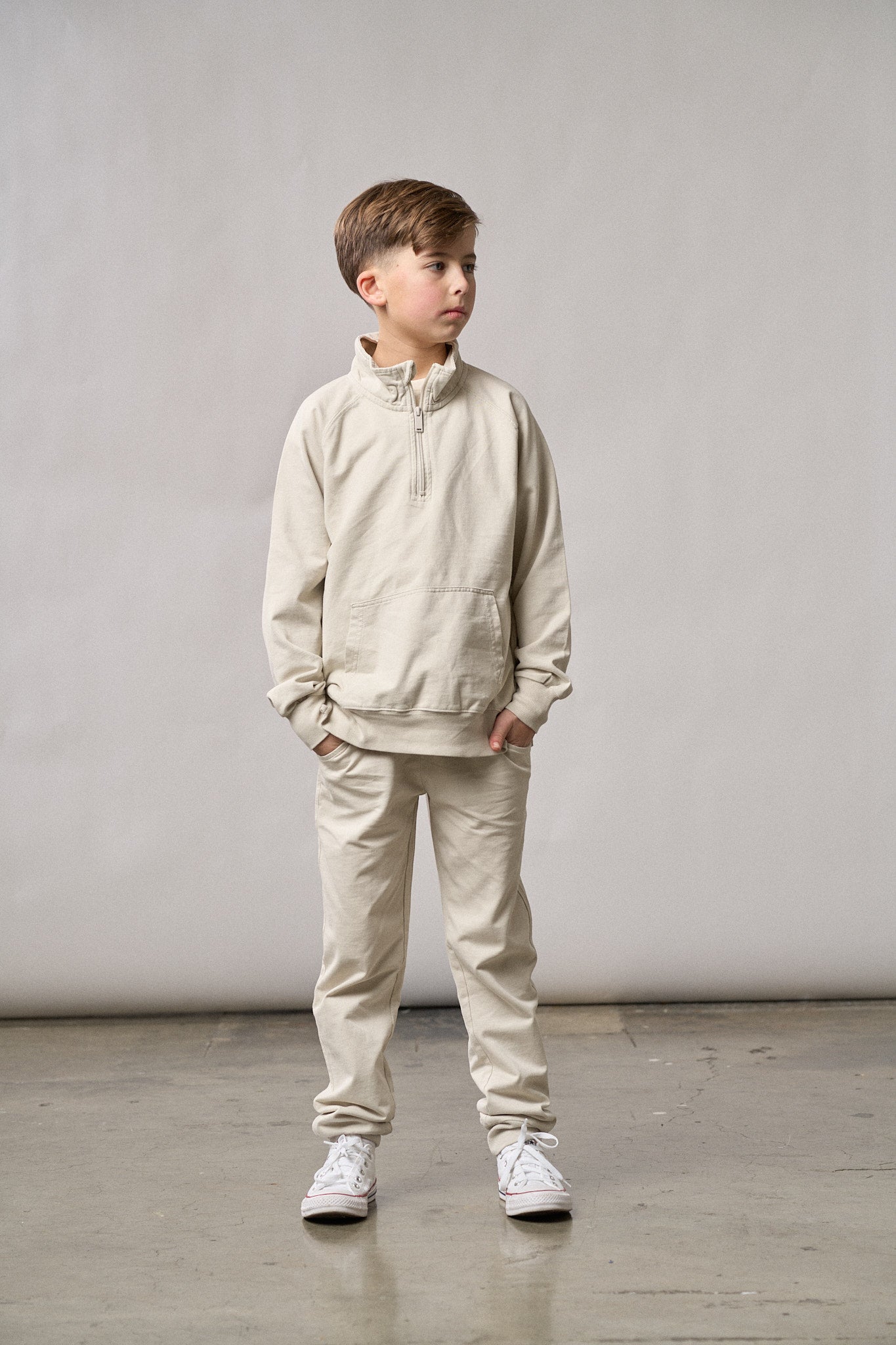 Quarter Zip Pullover - Almond Wash