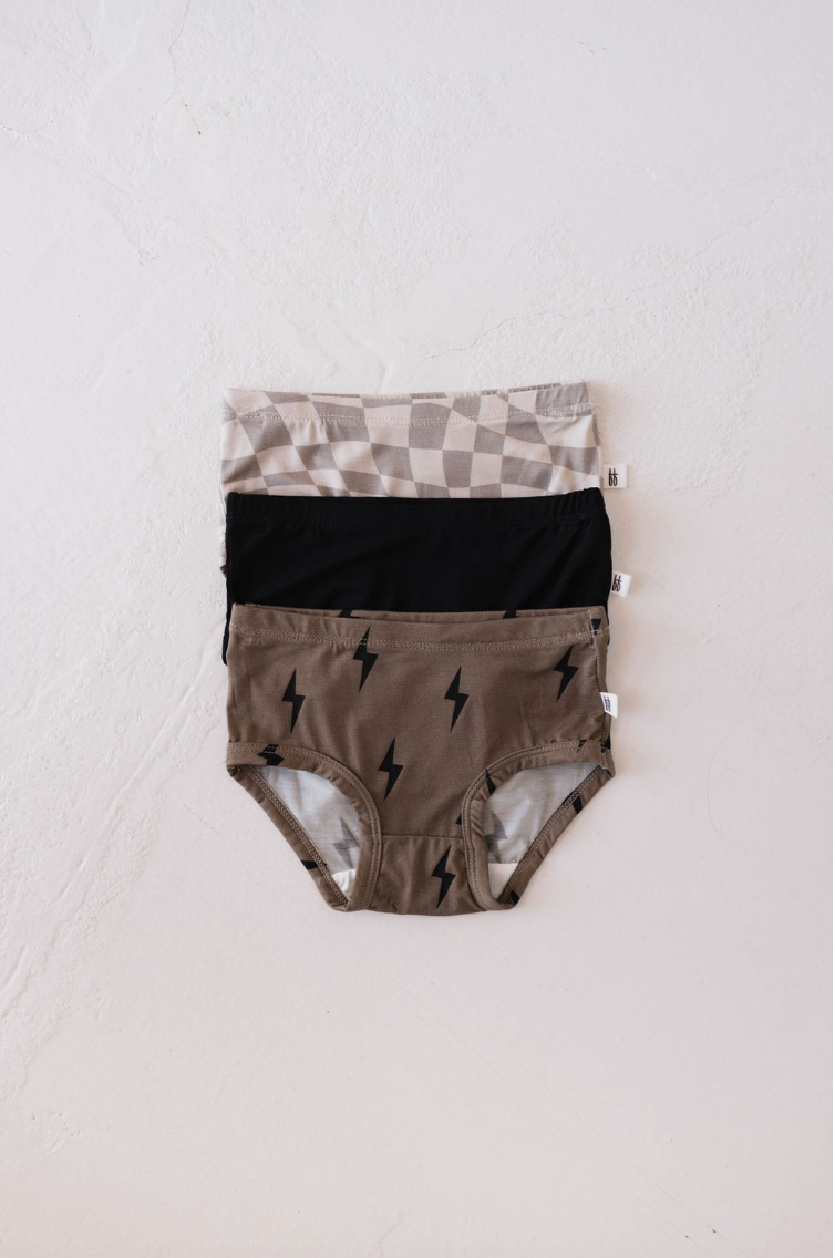 Girl's Bamboo Briefs (3 Pack) | Wavy Checker, Lightning Bolt & Midnight