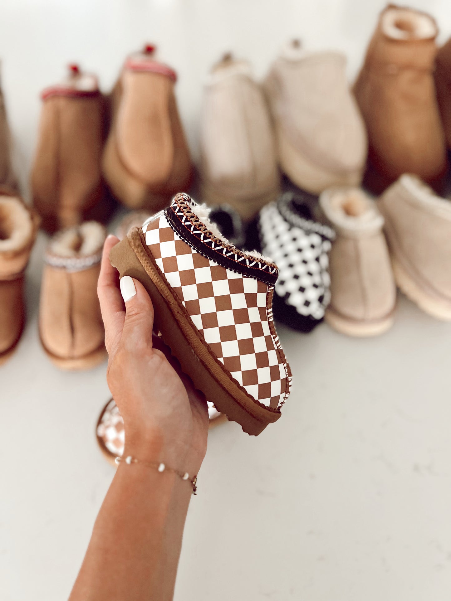 Mini Slides | Chestnut Checkered | Toddler | PREORDER