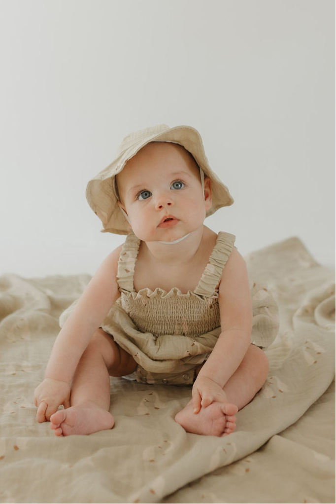 Sleeveless Muslin Romper & Hat | Silly Goose