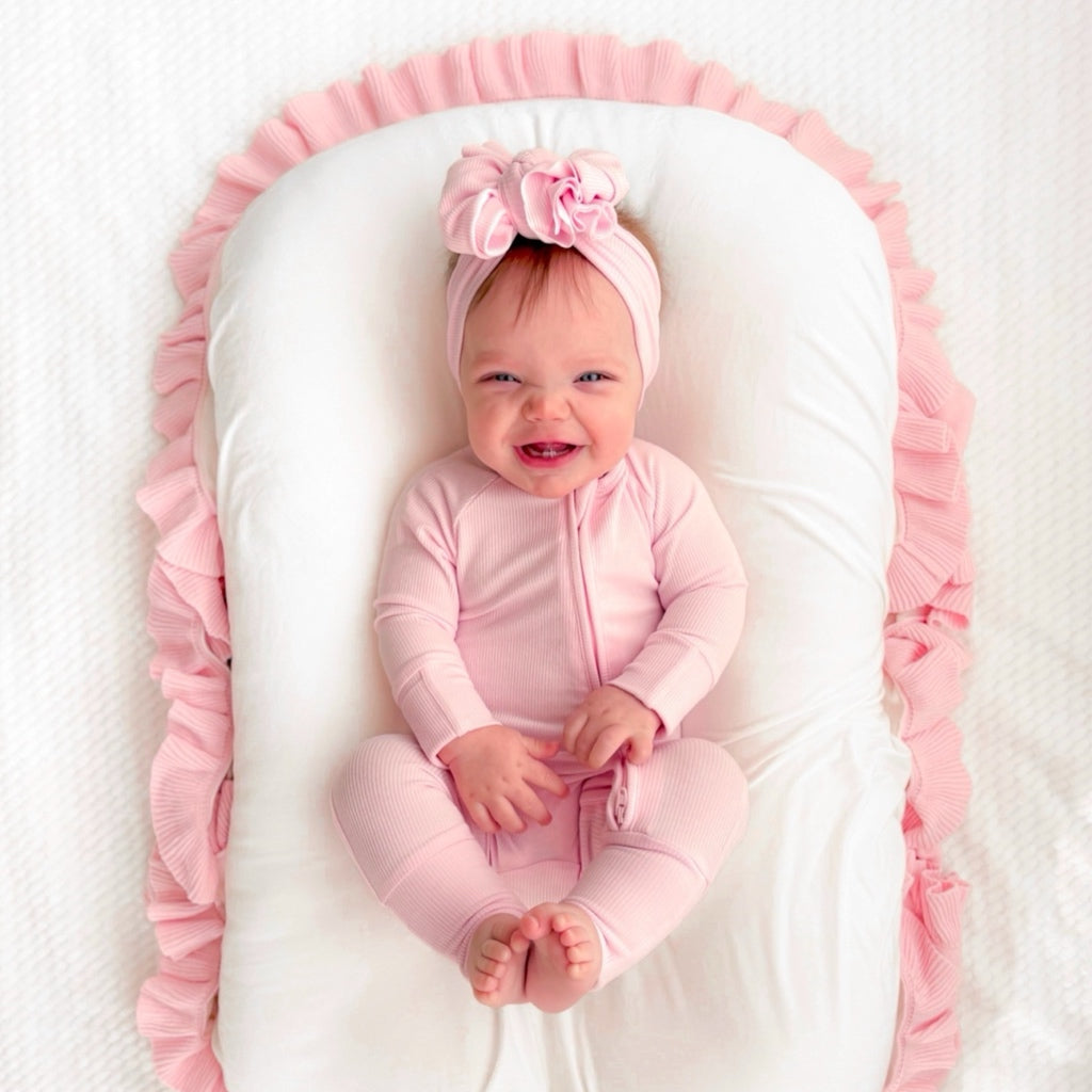 RIBBED BABY PINK ZIP UP BAMBOO JAMMIE