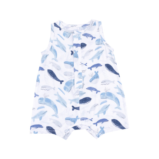 Sleevless Shortie Romper - Blue Whales