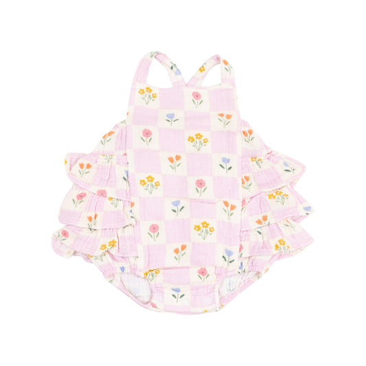 Ruffle Sunsuit - Floral Check