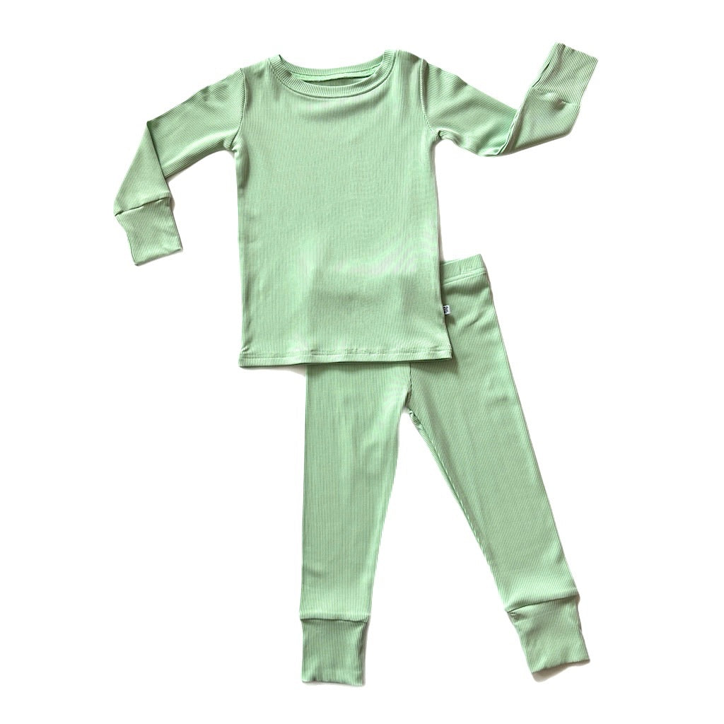 RIBBED MINTY SPRING TWO PIECE BAMBOO JAMMIES - (gender neutral)