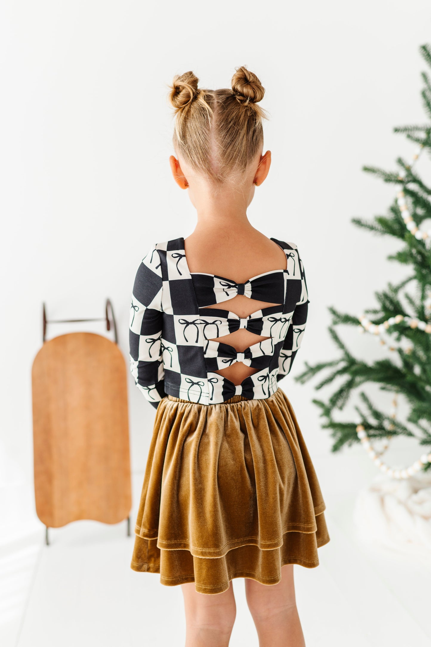 Checkered Bow | CROPPED Bow Back Long Sleeve Top