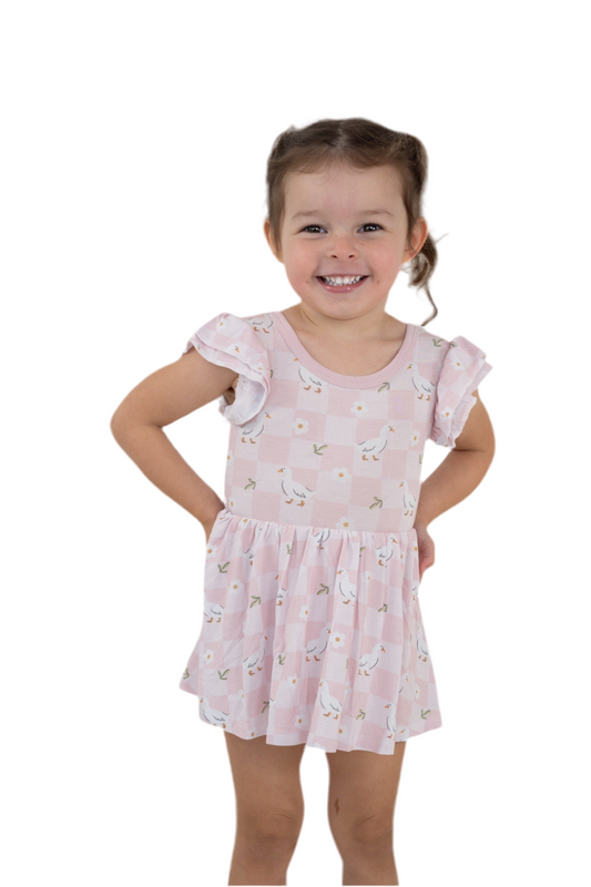 EXCLUSIVE DUCKS AND DAISIES DREAM CAP SLEEVE BODYSUIT DRESS