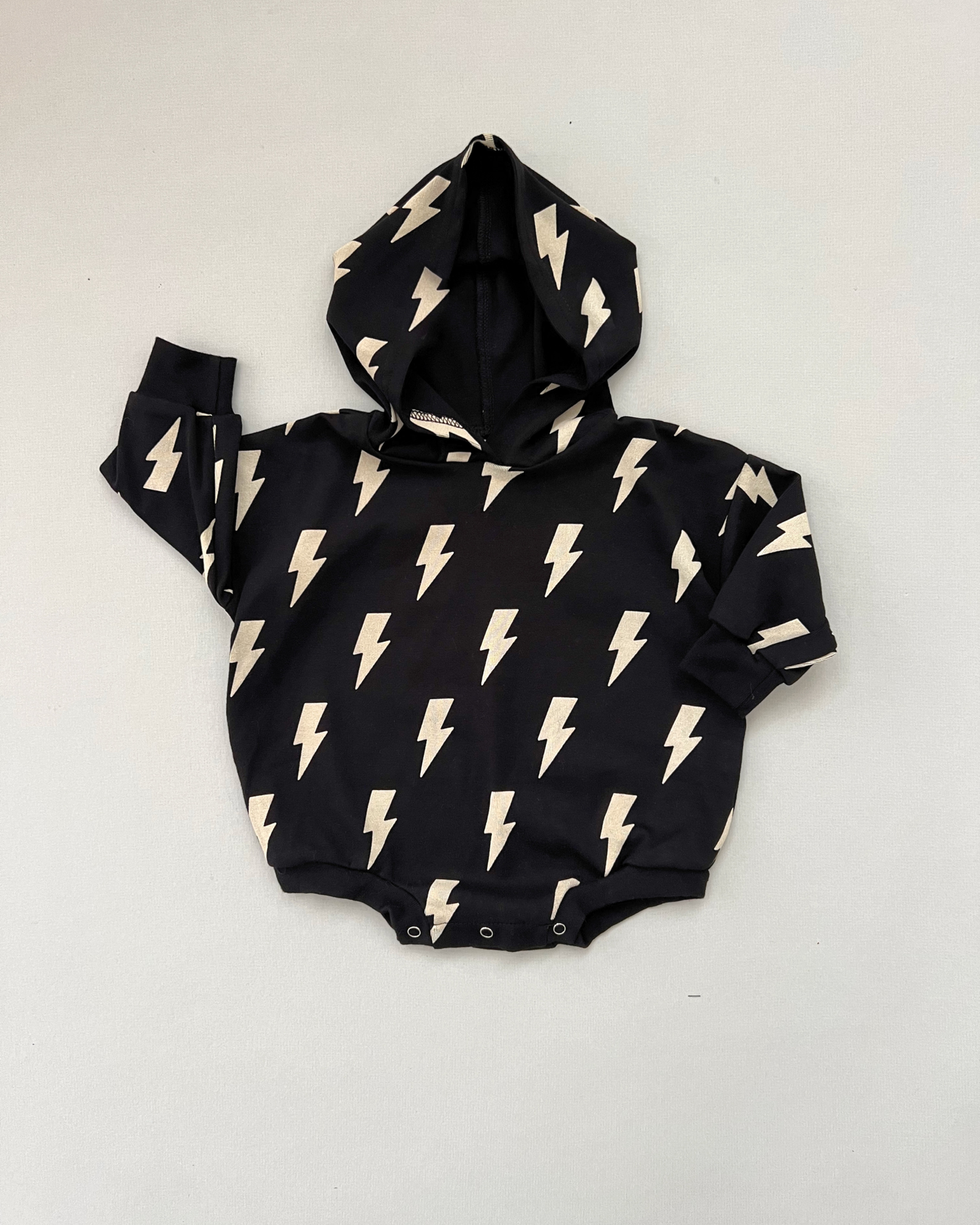 Hooded Bubble Romper  |  Black Bolts