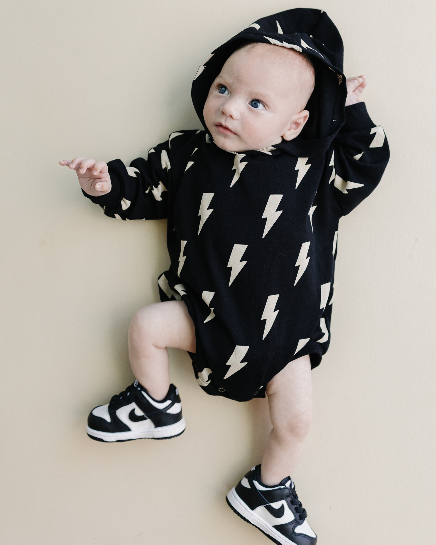 Hooded Bubble Romper  |  Black Bolts