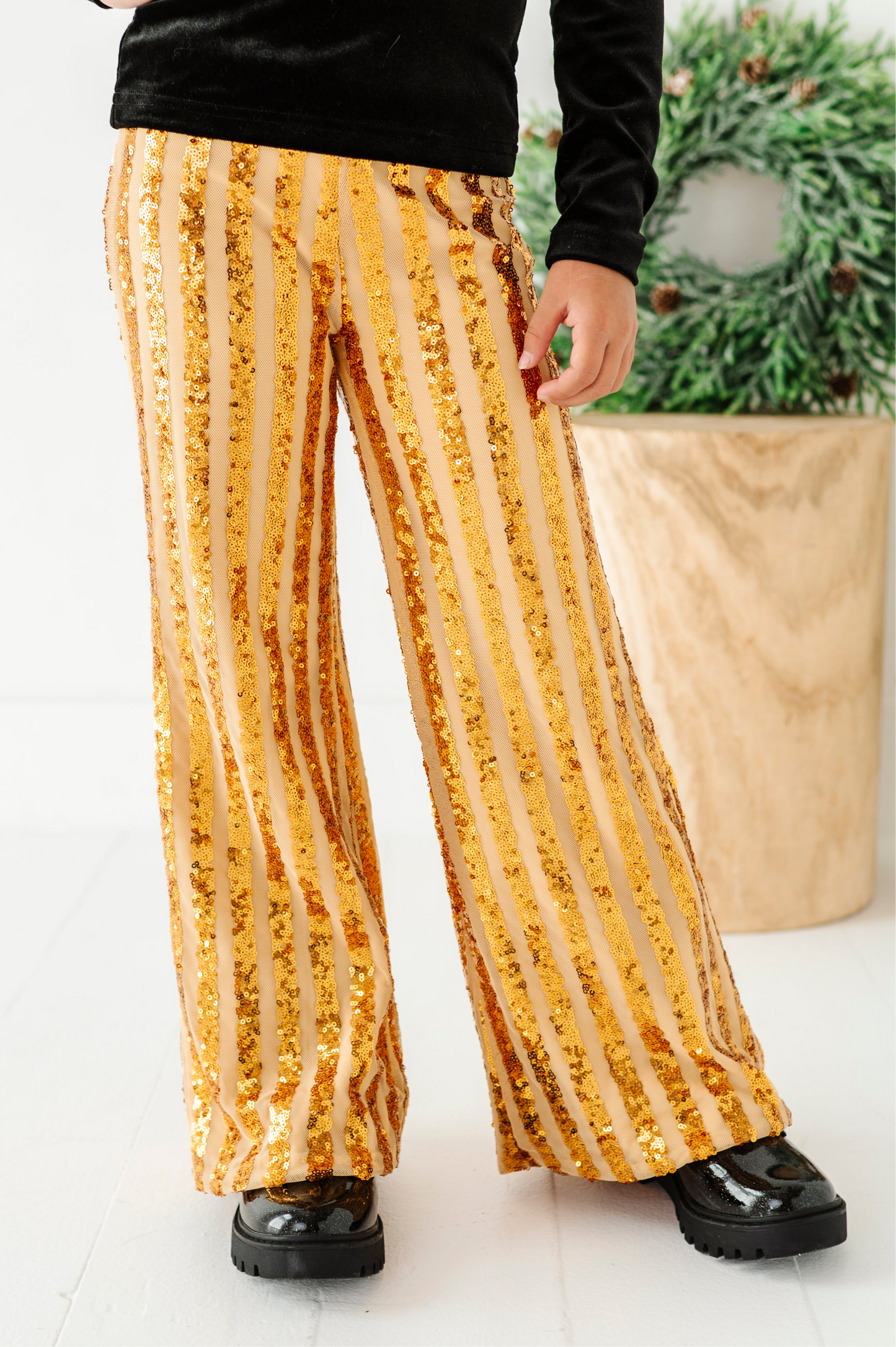 Gold Sequin Stripe | Wide-Leg Pants