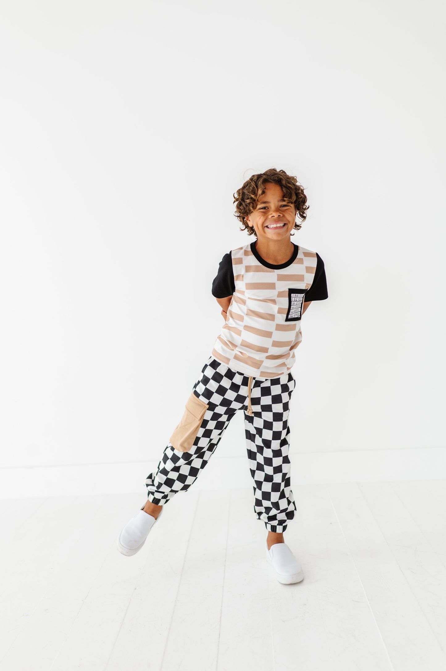 Chunky Tan Check Boys Affirmation Pocket Tee