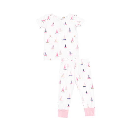 Short Sleeve Loungewear Set - Sailboats Pink