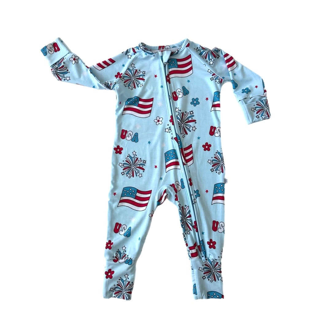 KIDS IN AMERICA ZIP UP BAMBOO JAMMIE