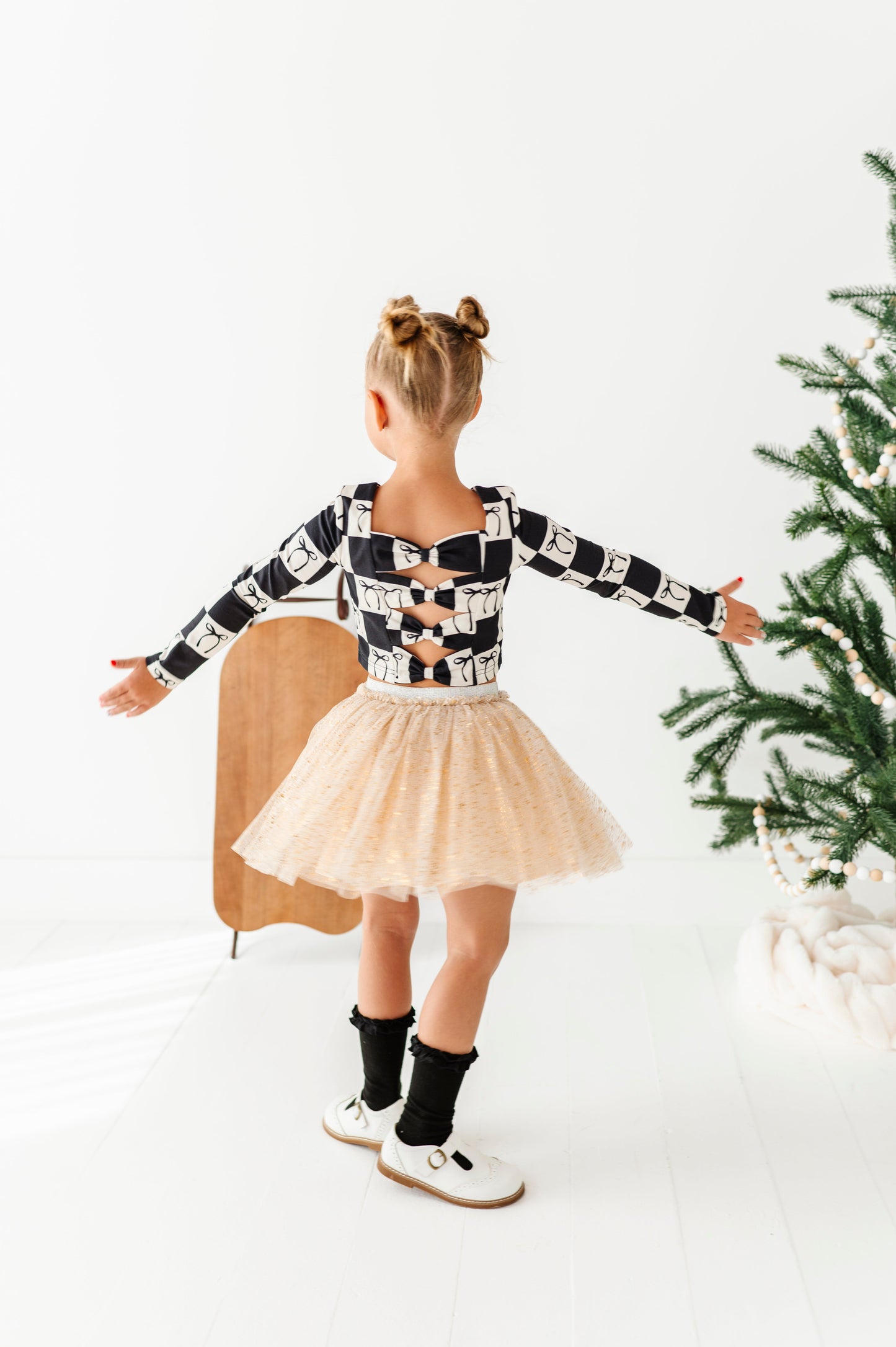 Checkered Bow | CROPPED Bow Back Long Sleeve Top