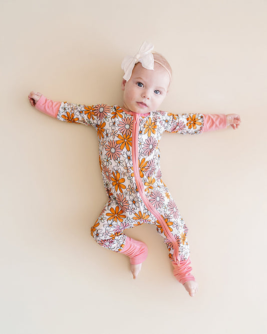 Bamboo Zip Romper | Retro Garden