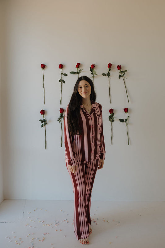 Women's Bamboo Button Up Lounge Set | Sweetheart Stripes