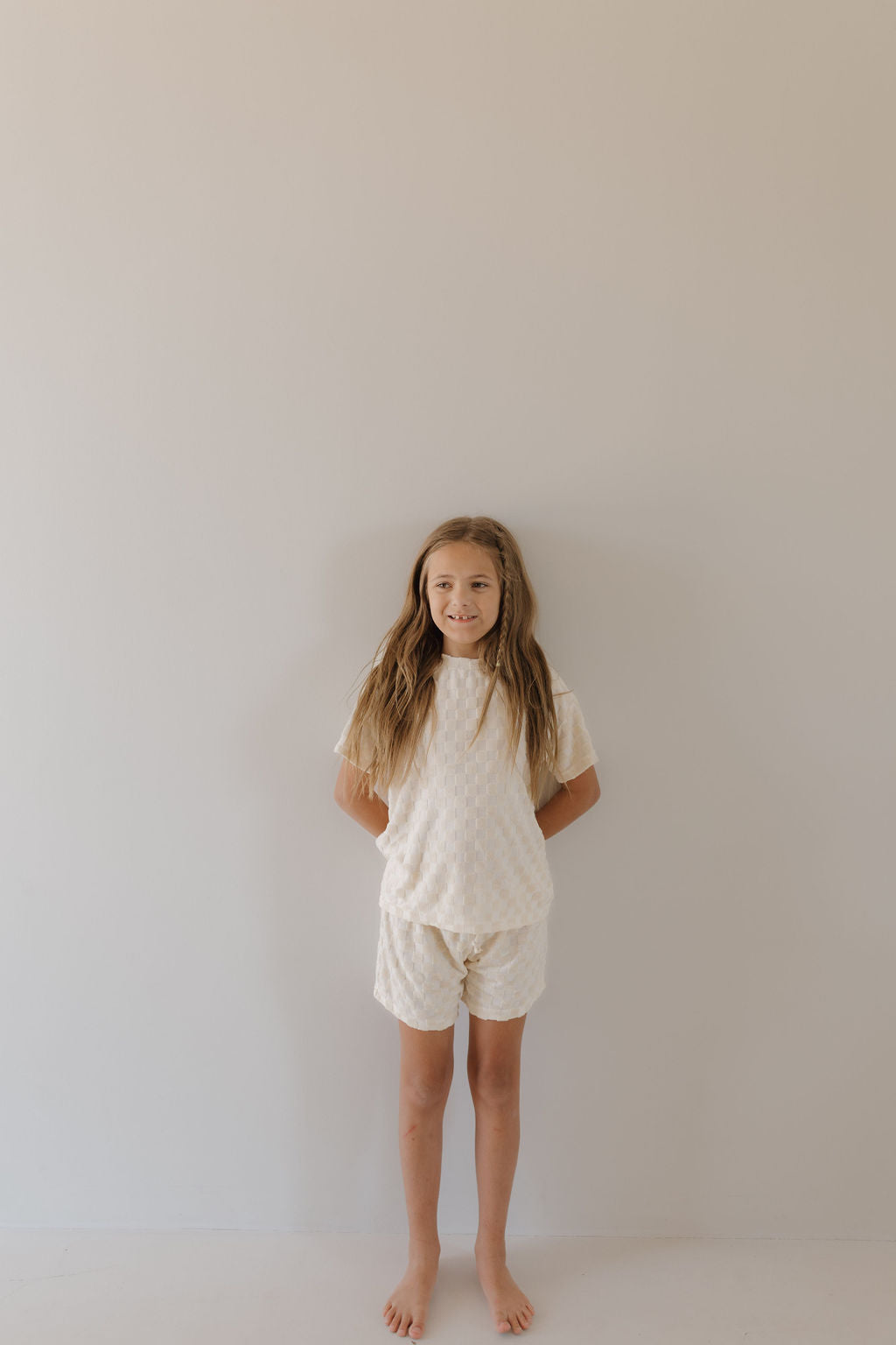 Terry Checkerboard Short Set | Cream