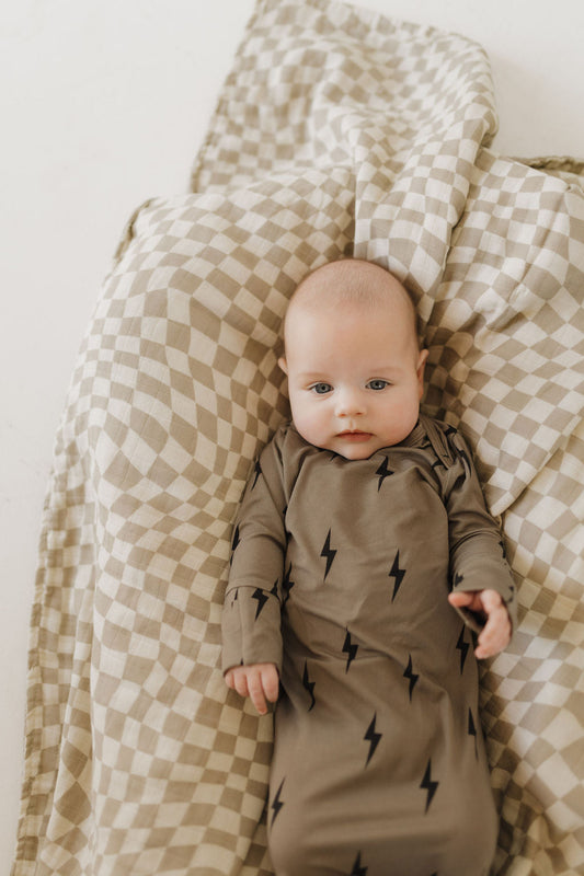 Bamboo Knotted Gown | Brown & Black Lightning Bolt