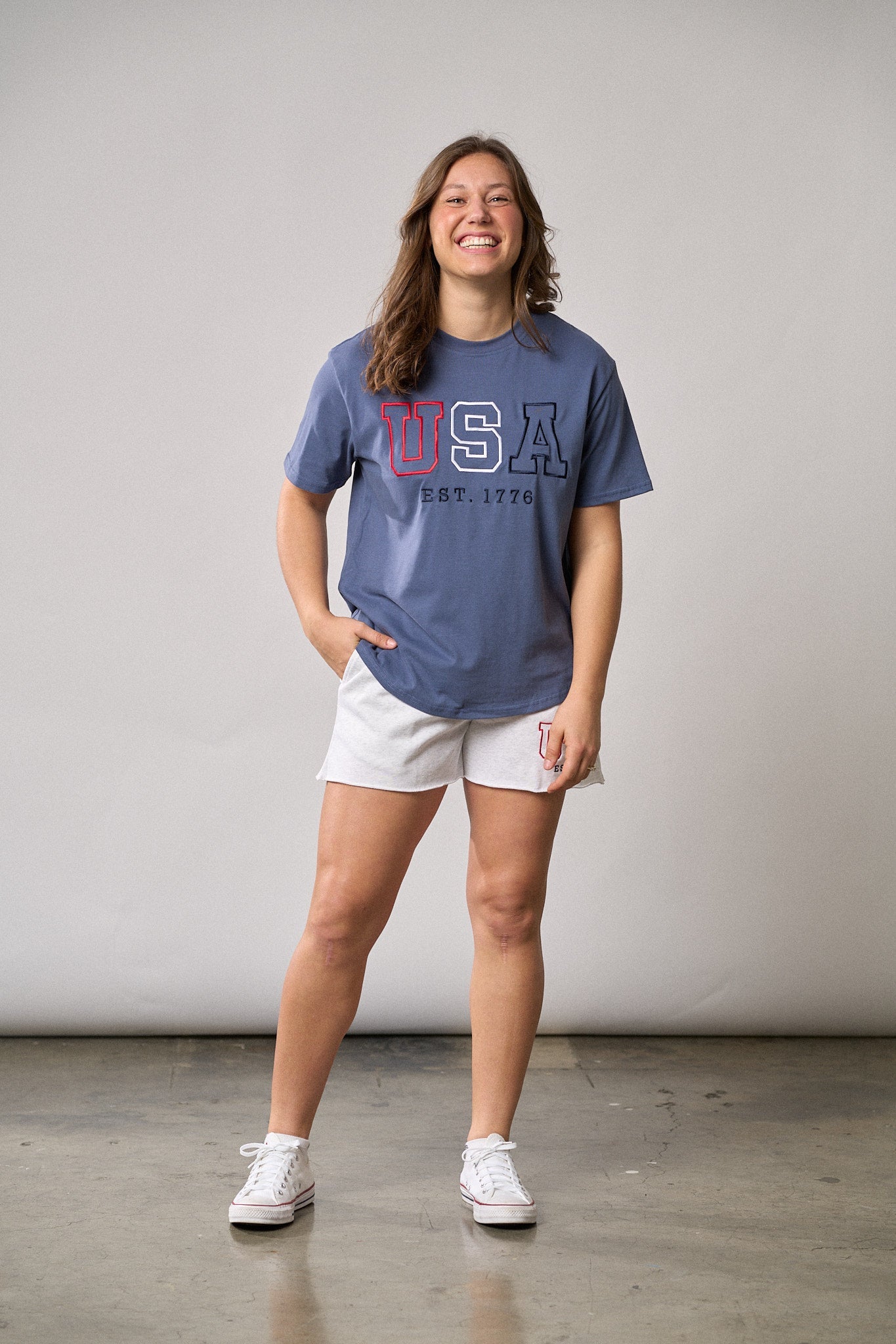 Adult USA Raw Edge Sweatshort - Heather Grey
