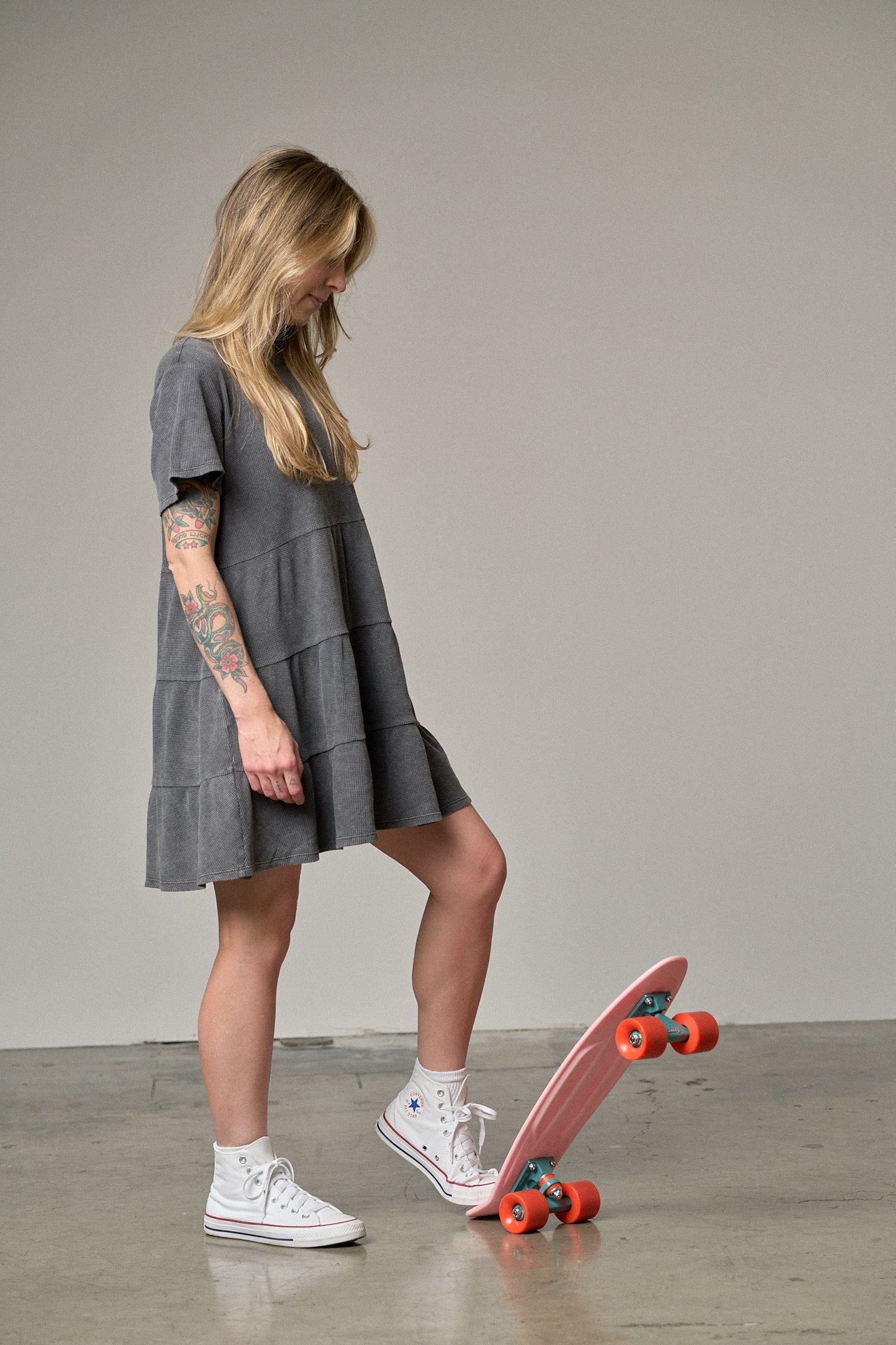 Womens Acid Wash Waffle  Dress - Black