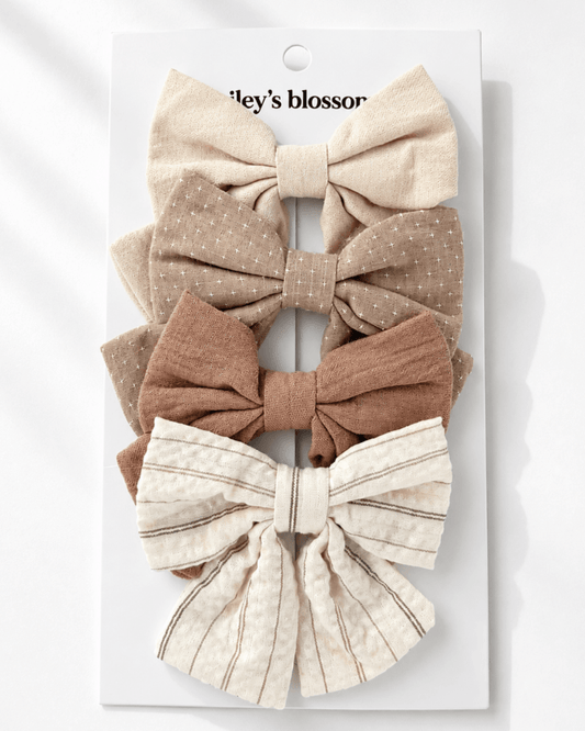 4-Piece Bow Clip Set - Heirloom Linen