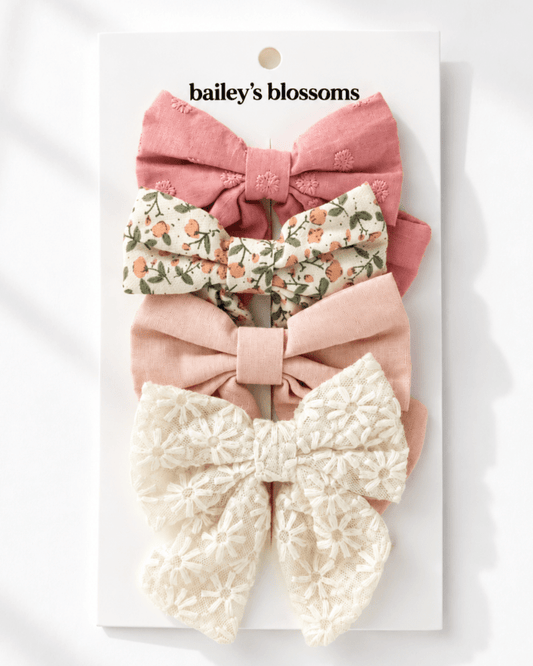 4-Piece Bow Clip Set - Sweet Blossom