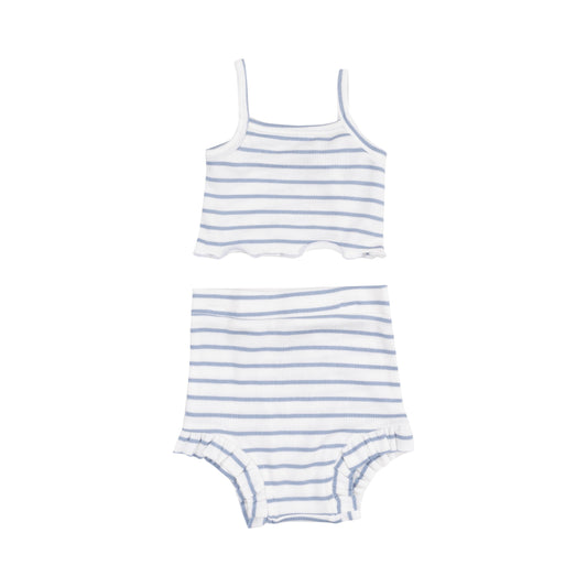 Tank Top & High Waisted Short - French Stripe Dusty Blue