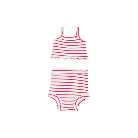 Tank Top & High Waisted Short -Stripe Vintage Red