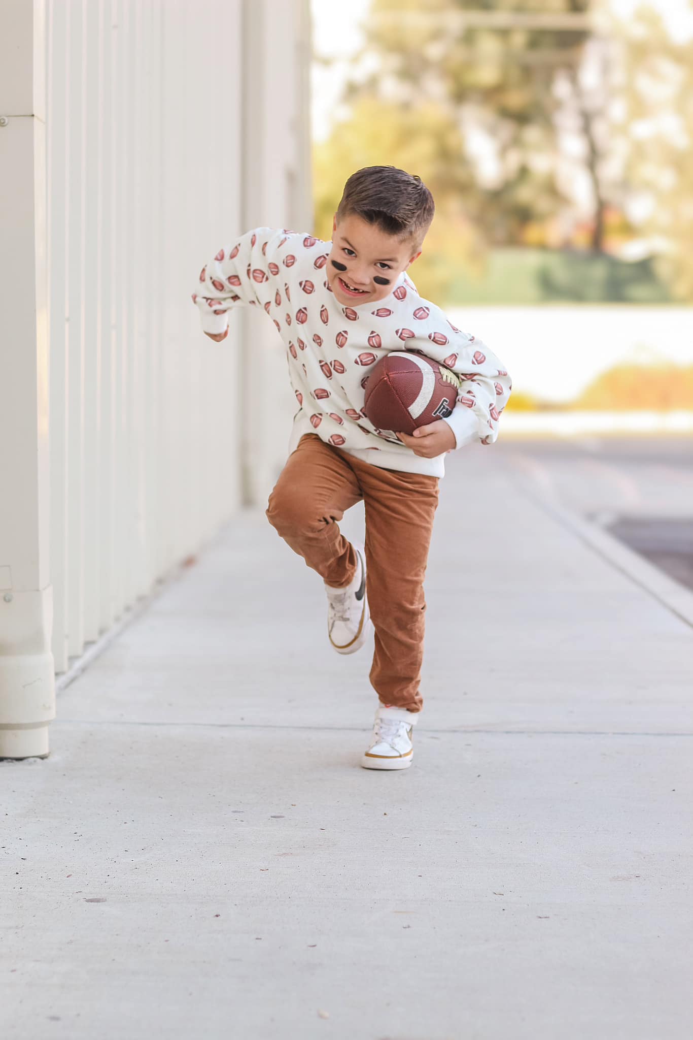 Football Print Cotton Crewneck Sweatshirt