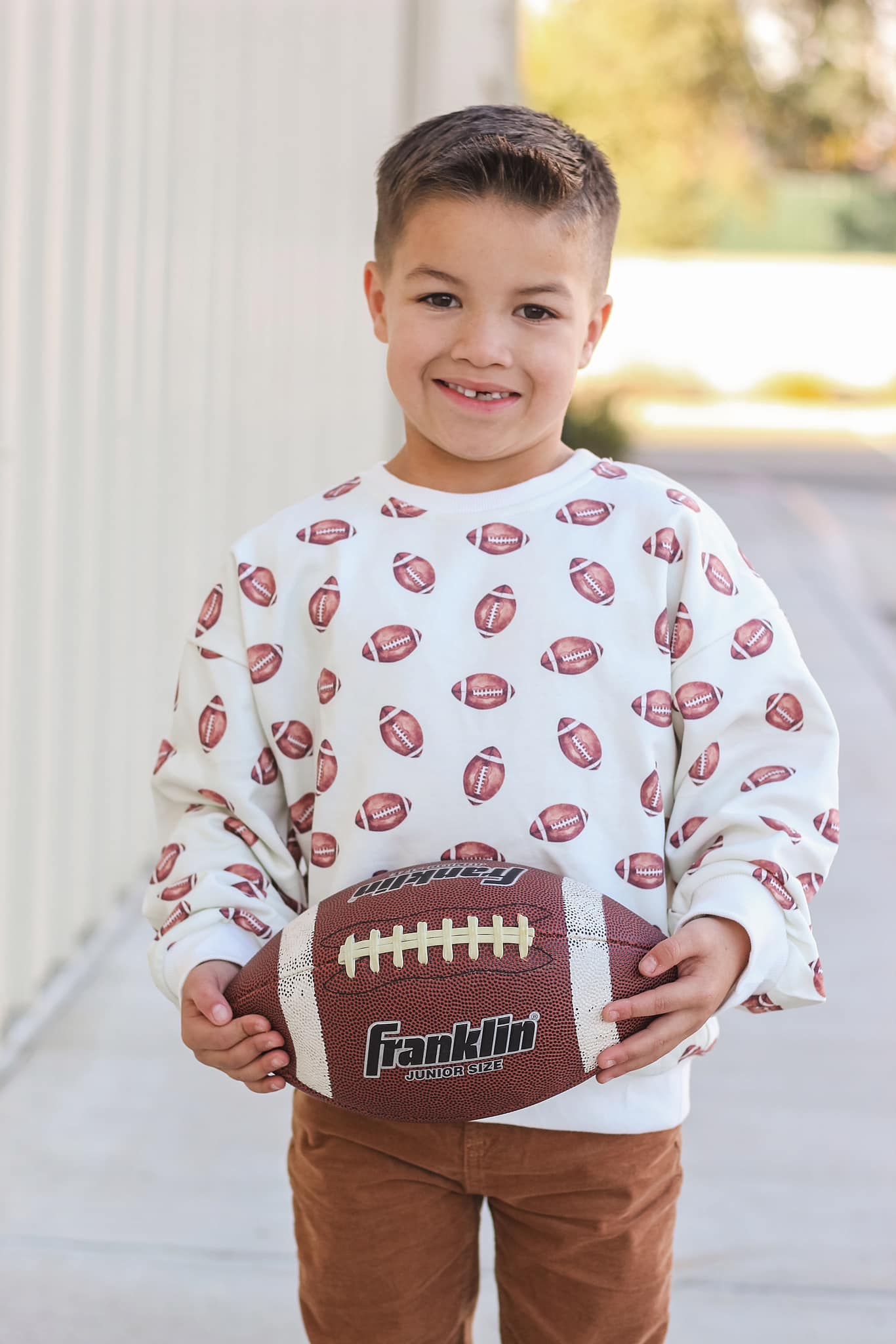 Football Print Cotton Crewneck Sweatshirt