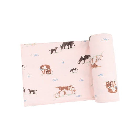 Swaddle Blanket - Cow Families Pink
