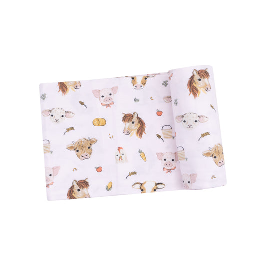 Swaddle Blanket - Vintage Animals Faces Pink