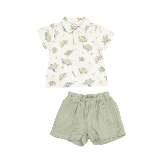 Polo Shirt and Muslin Short - Sea Turtles