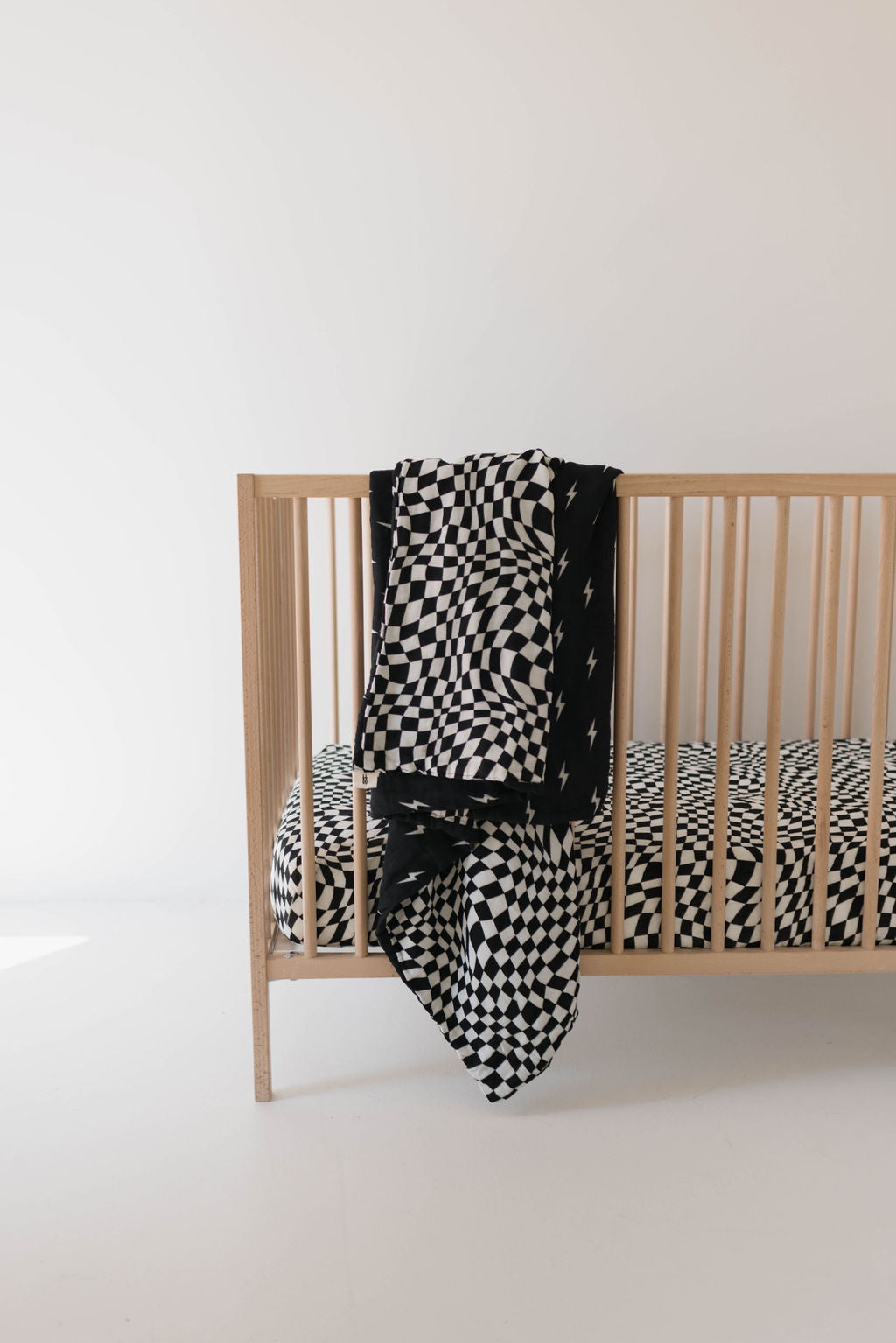 Muslin Quilt | Midnight Lightning Bolt & Black + White Wavy Checkerboard