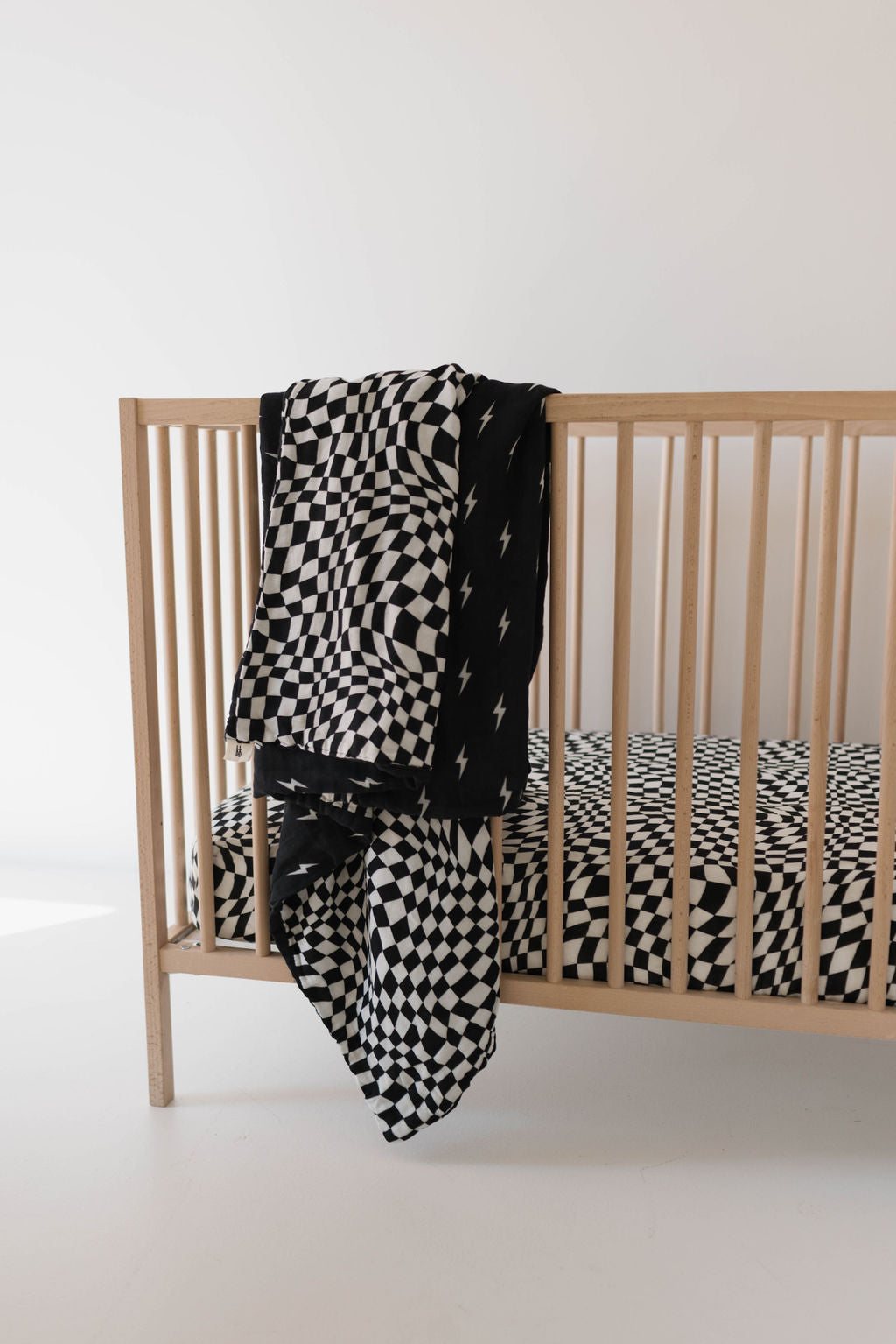 Muslin Quilt | Midnight Lightning Bolt & Black + White Wavy Checkerboard