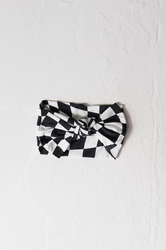 Bamboo Head Wrap | Black & White Wavy Checkerboard